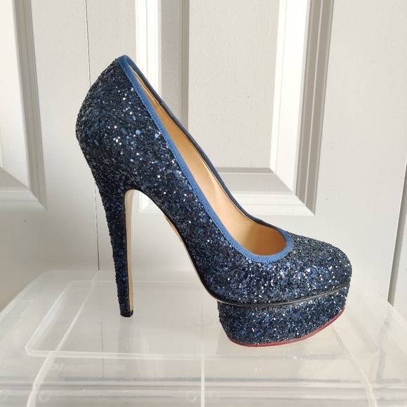 Charlotte Olympia blue sparkle platform pump Sz 37.5 - Picture 4 of 11